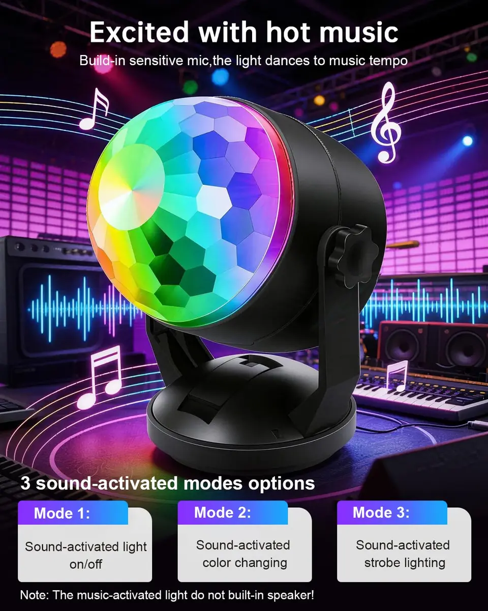 Luditek Portable Disco Ball Party Lights Sound Activated Battery Powered LED Stage Lighting with Remote, 360° Beam Angle | 360 Degree Beam Angle - view 5
