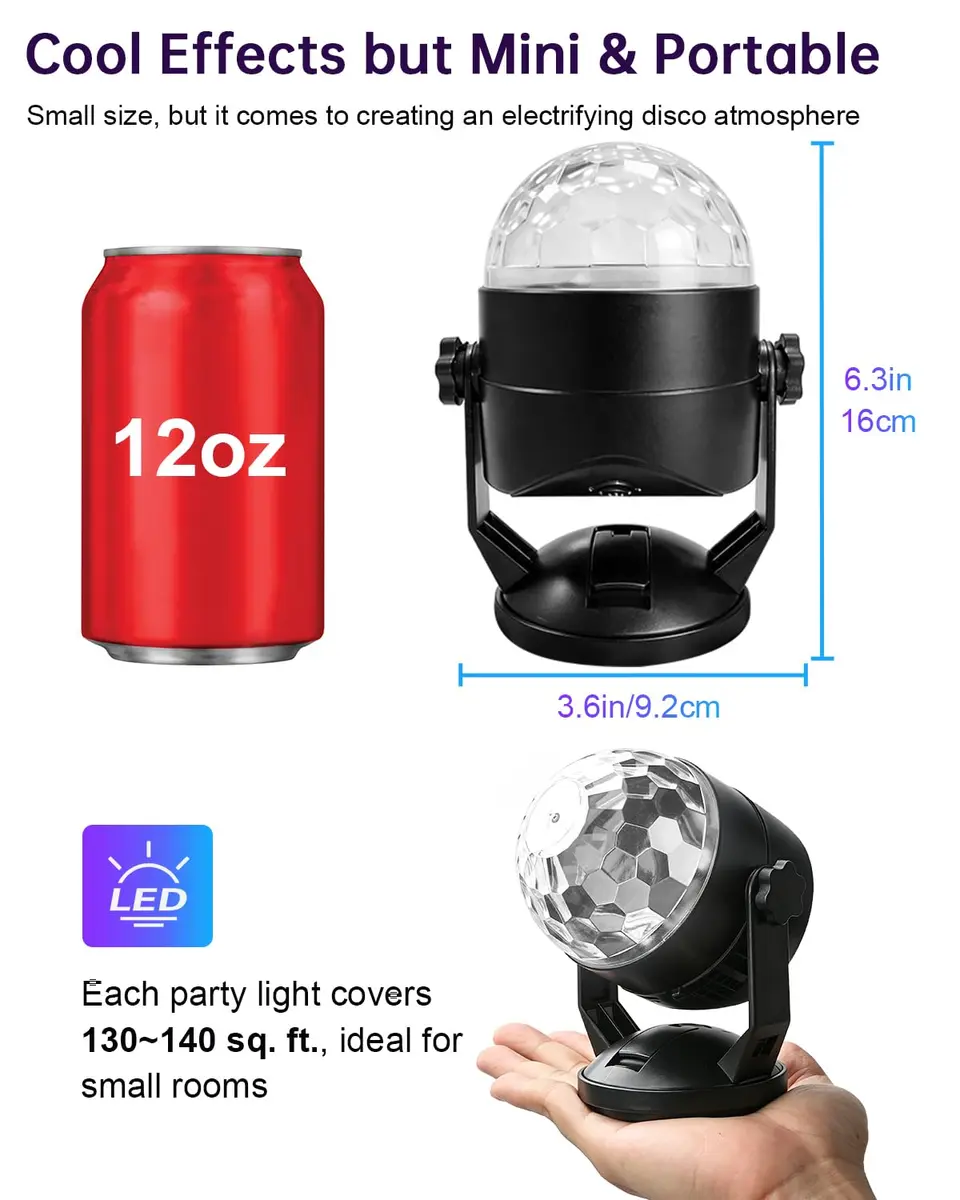 Luditek Portable Disco Ball Party Lights Sound Activated Battery Powered LED Stage Lighting with Remote, 360° Beam Angle | 360 Degree Beam Angle - view 2