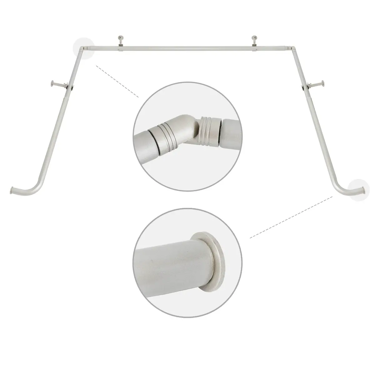 MERIVILLE 1-Inch Bay Window Curtain Rod Set Pewter | Durable Metal, Extendable, Complete System - main product image