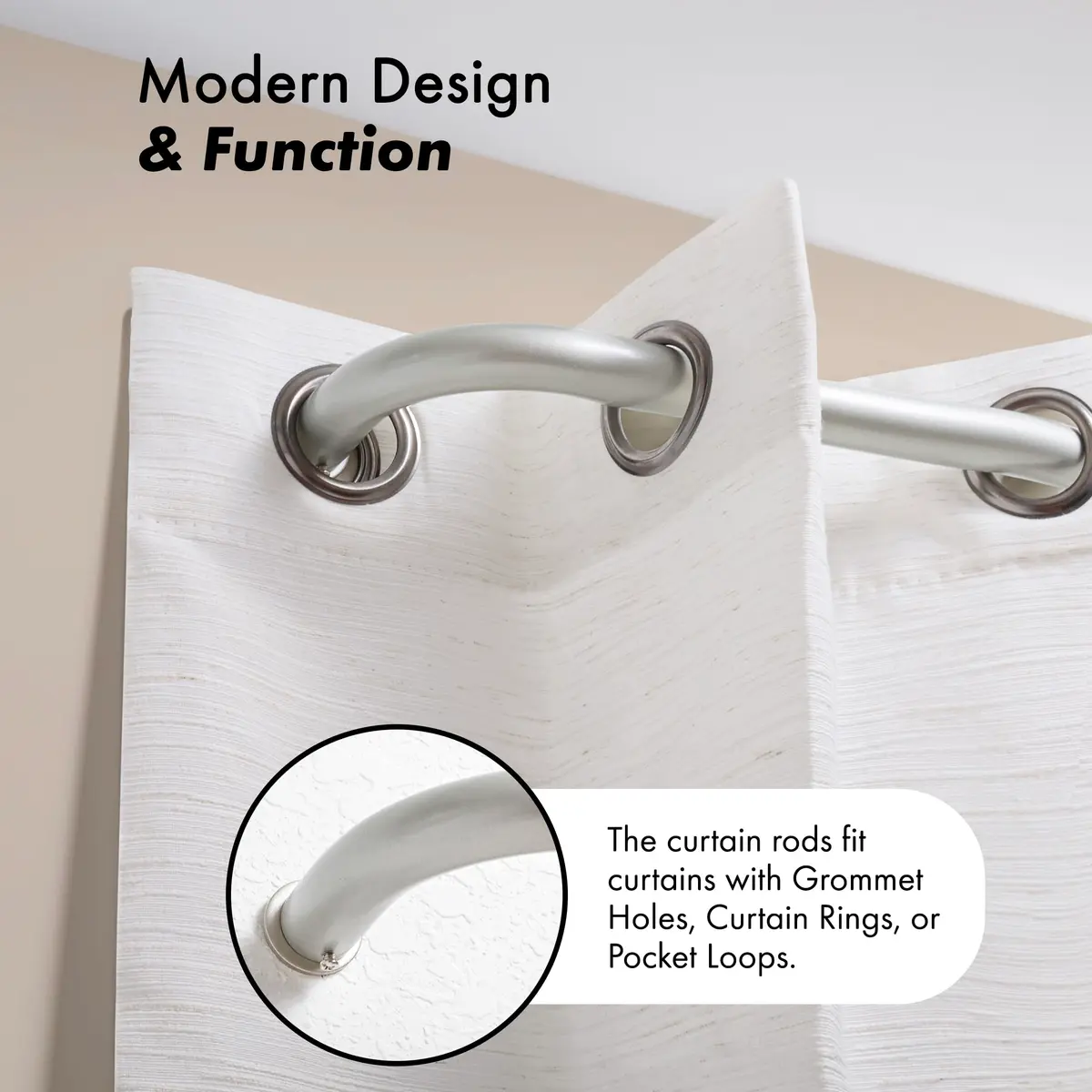 MERIVILLE 1-Inch Bay Window Curtain Rod Set Pewter | Durable Metal, Extendable, Complete System - view 6