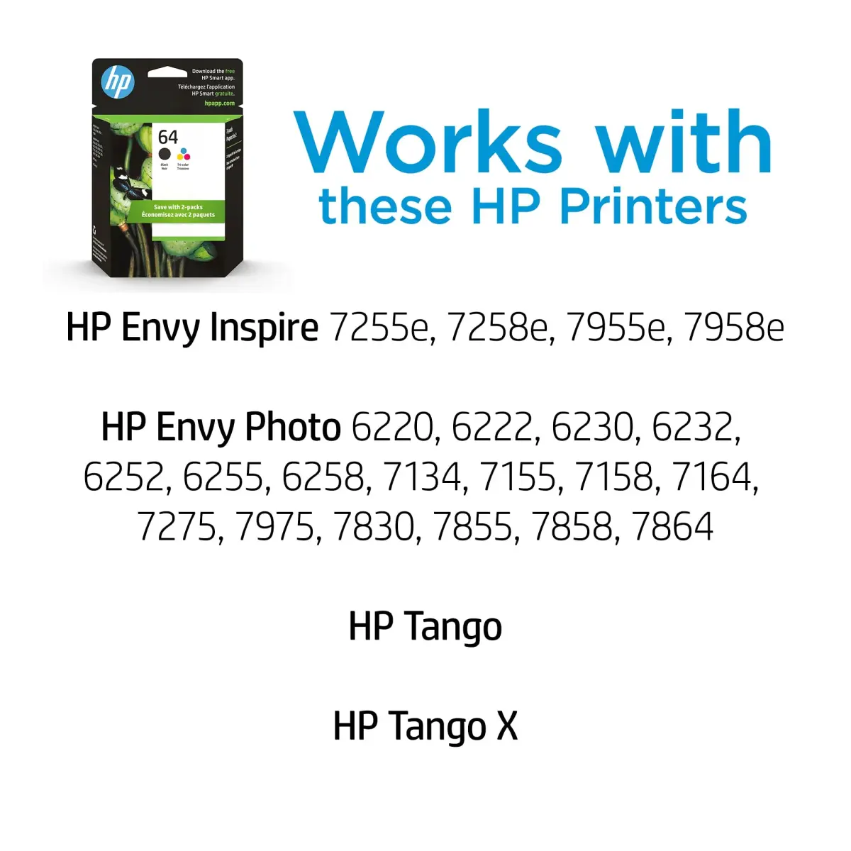 HP 64 Black & Tri-Color Ink Cartridges Combo Pack | 200 Pages Black, 165 Pages Tri-Color - view 2
