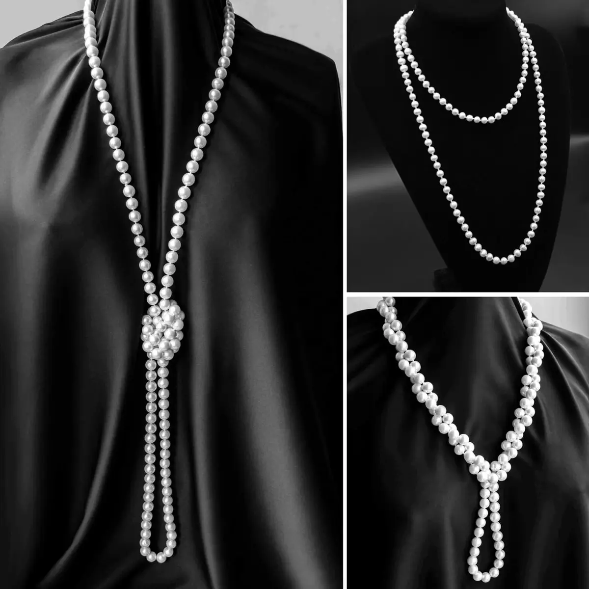 TINKSKY Fake Pearls Necklace Retro Pearls Long Necklace Chain with Lobster Clasp | Classic White - view 7