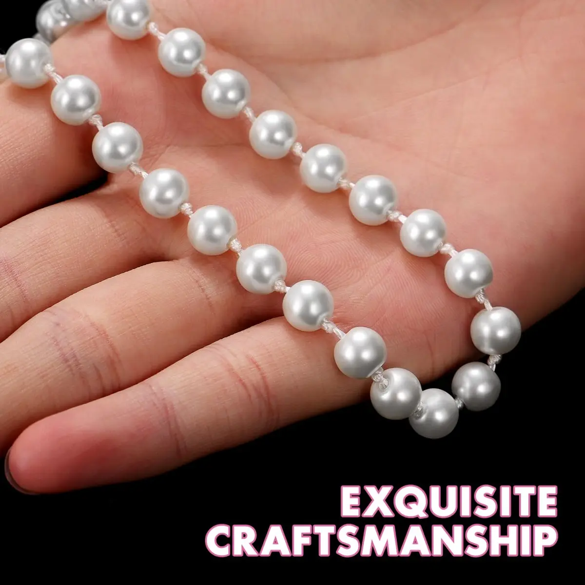 TINKSKY Fake Pearls Necklace Retro Pearls Long Necklace Chain with Lobster Clasp | Classic White - view 2