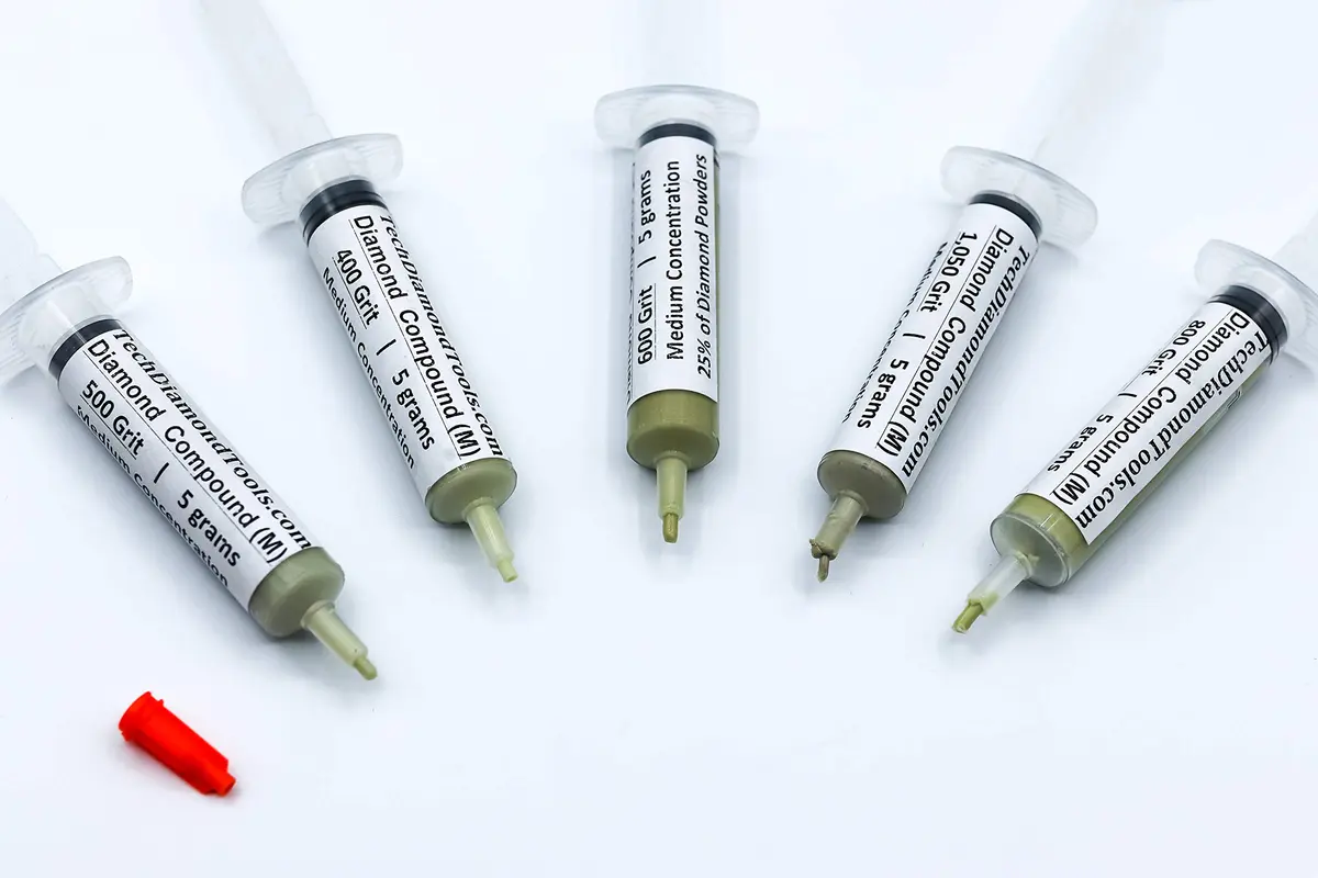 TechDiamondTools Diamond Polishing Paste Kit — 5 Grits (400 to 1050) | USA Made | Oil-Based Syringes | Complete Lapping & Stropping Set for Metal, Glass, Gemstone, Knife, Jewelry | 25% Diamond Powder - view 2