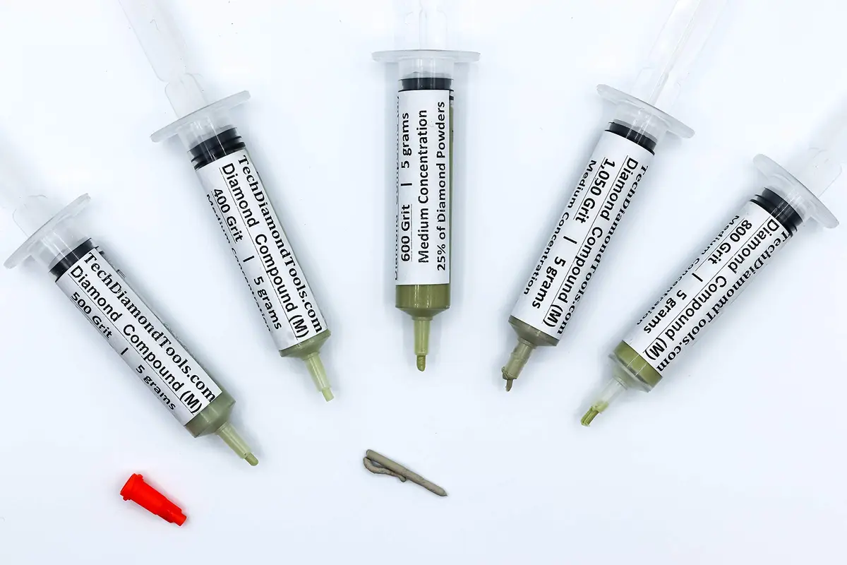 TechDiamondTools Diamond Polishing Paste Kit — 5 Grits (400 to 1050) | USA Made | Oil-Based Syringes | Complete Lapping & Stropping Set for Metal, Glass, Gemstone, Knife, Jewelry | 25% Diamond Powder - view 4