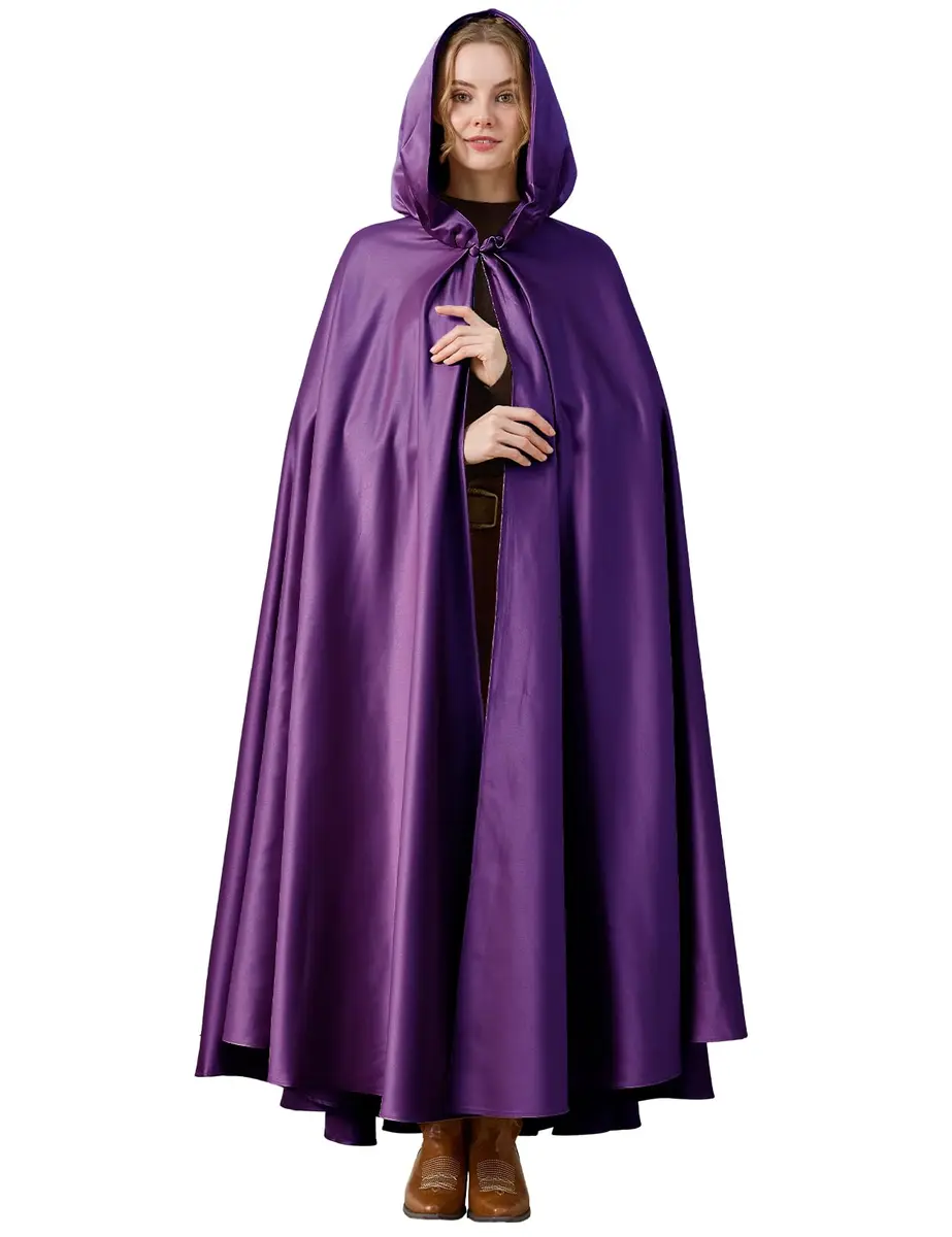 BEAUTELICATE Women's Wedding Hooded Cape Bridal Cloak Full Length | Elegant Satin Design for Special Occasions - main product image