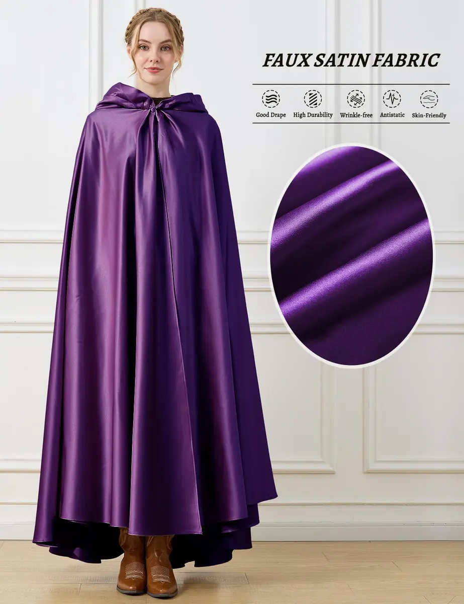 BEAUTELICATE Women's Wedding Hooded Cape Bridal Cloak Full Length | Elegant Satin Design for Special Occasions - view 5
