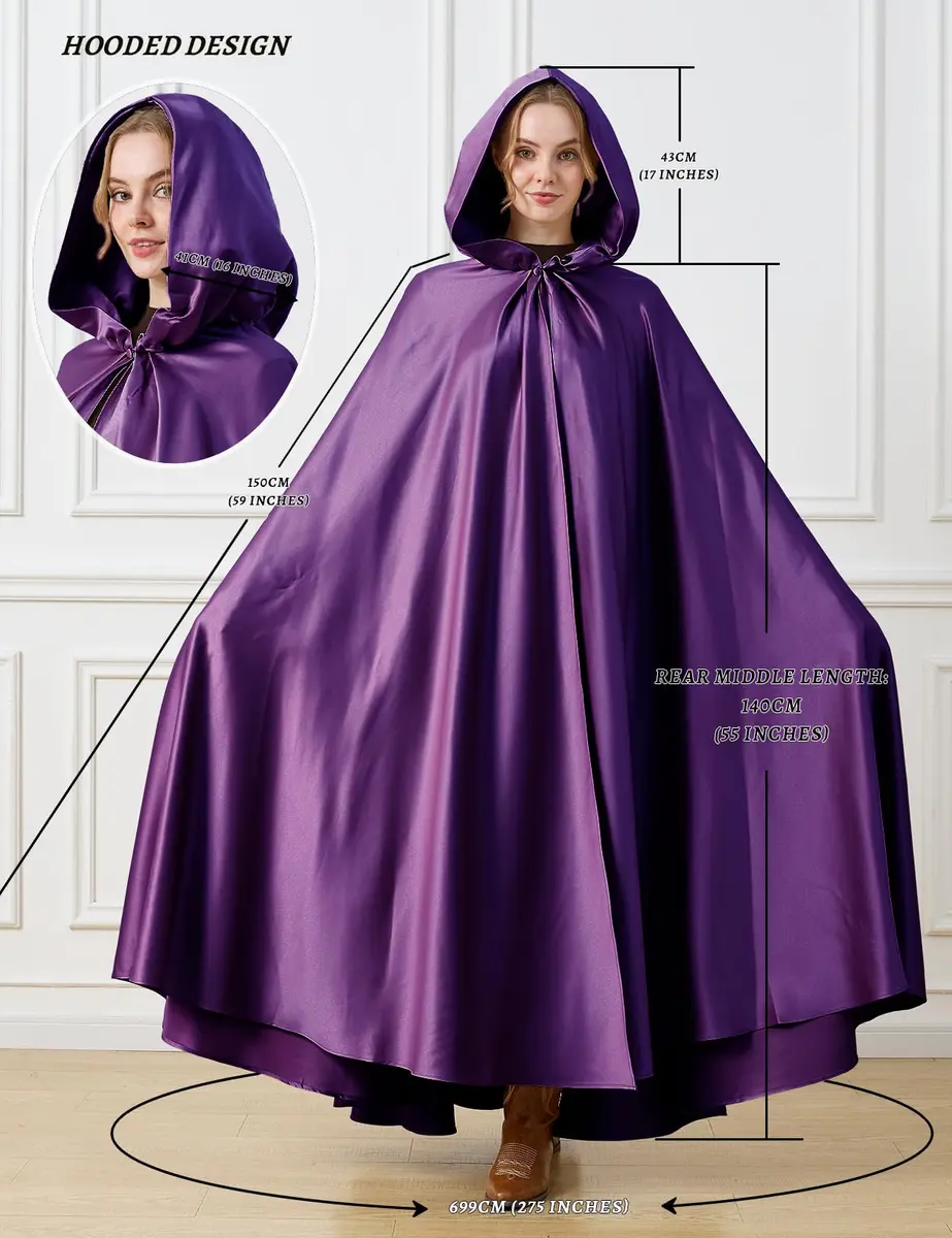 BEAUTELICATE Women's Wedding Hooded Cape Bridal Cloak Full Length | Elegant Satin Design for Special Occasions - view 6
