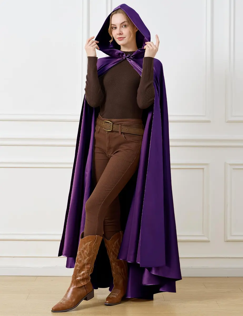 BEAUTELICATE Women's Wedding Hooded Cape Bridal Cloak Full Length | Elegant Satin Design for Special Occasions - view 2
