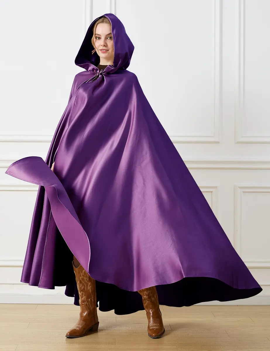 BEAUTELICATE Women's Wedding Hooded Cape Bridal Cloak Full Length | Elegant Satin Design for Special Occasions - view 3