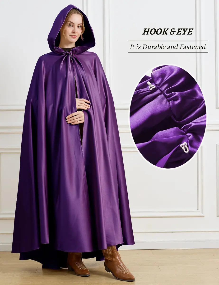 BEAUTELICATE Women's Wedding Hooded Cape Bridal Cloak Full Length | Elegant Satin Design for Special Occasions - view 4