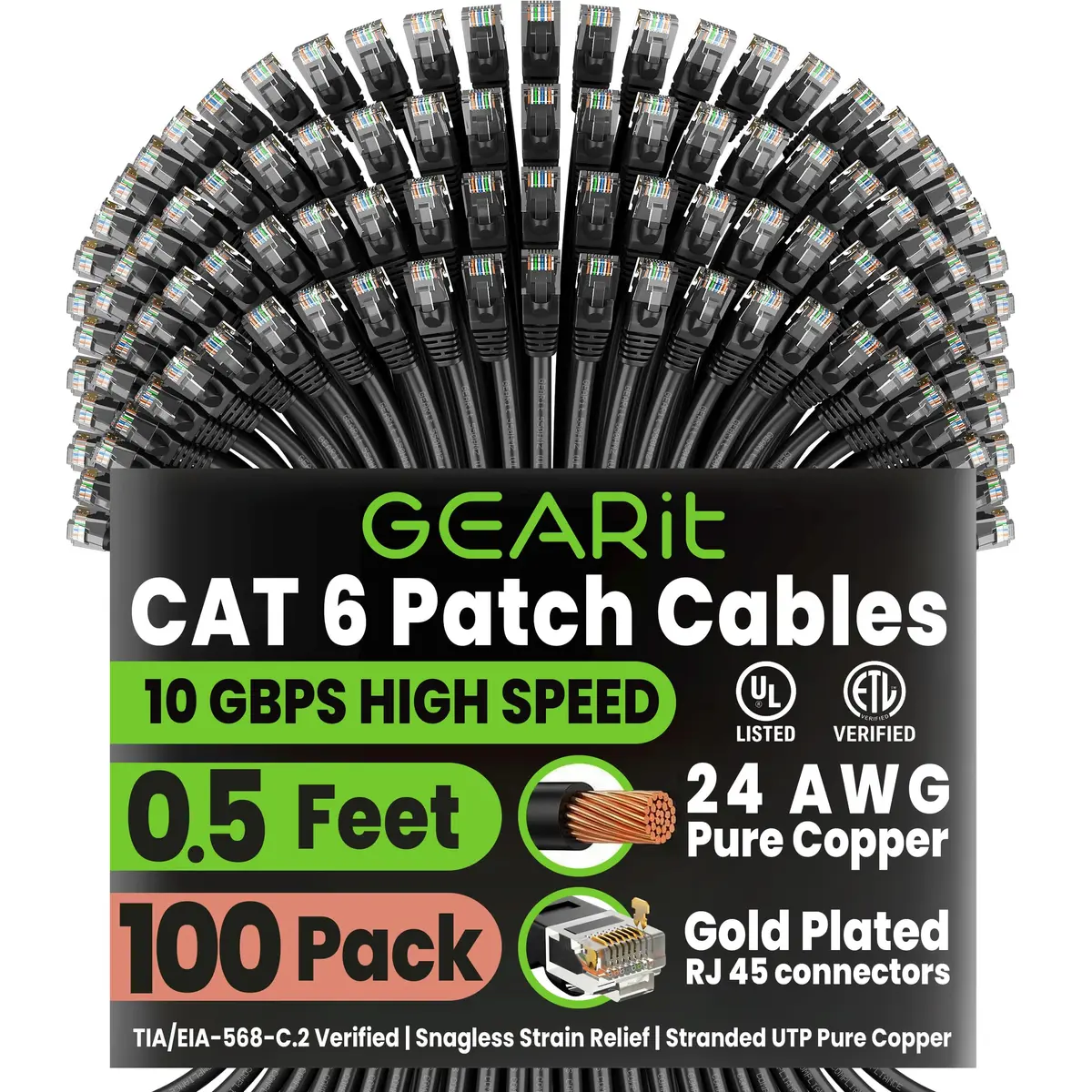 GEARit Cat6 Patch Cables 0.5ft | 10 Gbps Network Cables for Home & Office - main product image