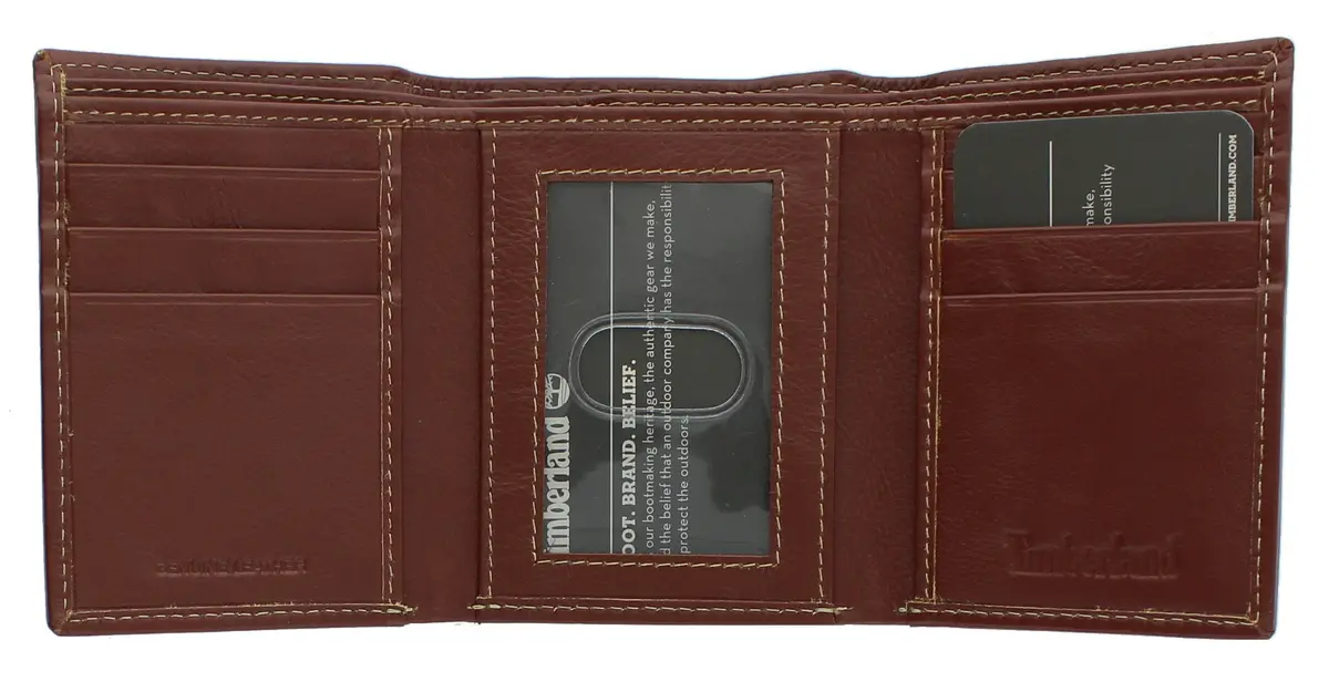 Timberland Men's Leather Trifold Wallet With ID Window Cognac | Genuine Italian Leather, 11 Pockets - view 4