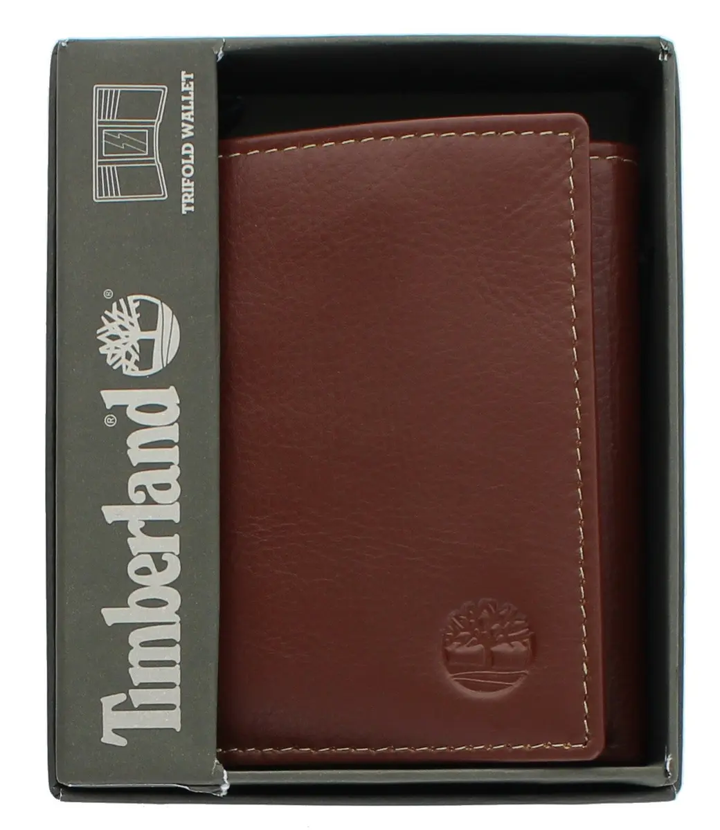 Timberland Men's Leather Trifold Wallet With ID Window Cognac | Genuine Italian Leather, 11 Pockets - view 5