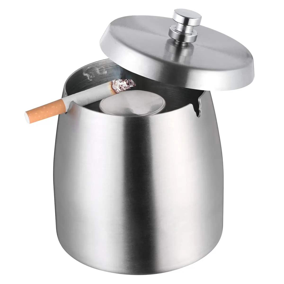 OILP Modern Windproof Ashtray with Lid 10.16cm x 11.18cm (4in x 4.4in) | Stainless Steel Tabletop Smokeless Ashtray - view 8