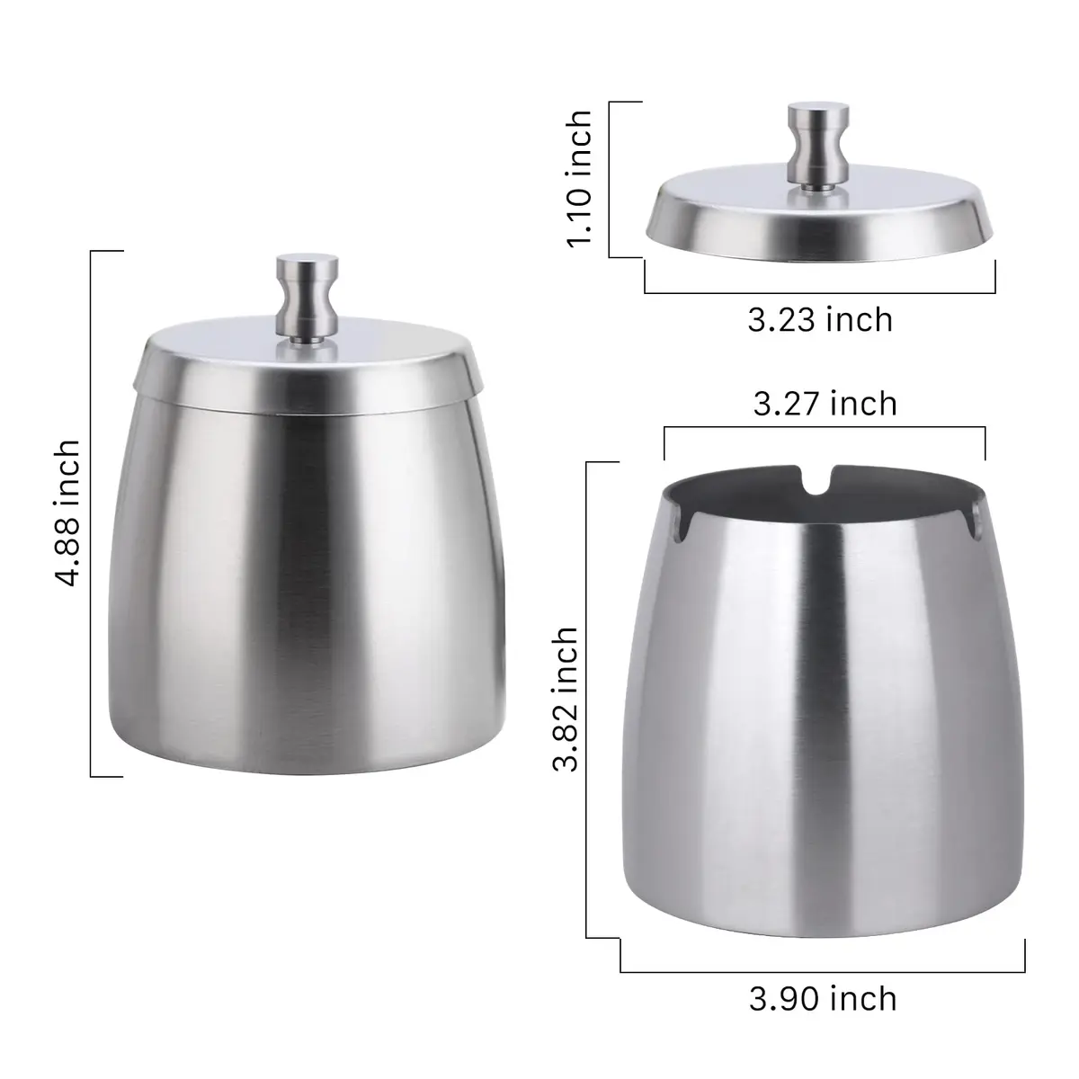 OILP Modern Windproof Ashtray with Lid 10.16cm x 11.18cm (4in x 4.4in) | Stainless Steel Tabletop Smokeless Ashtray - view 2