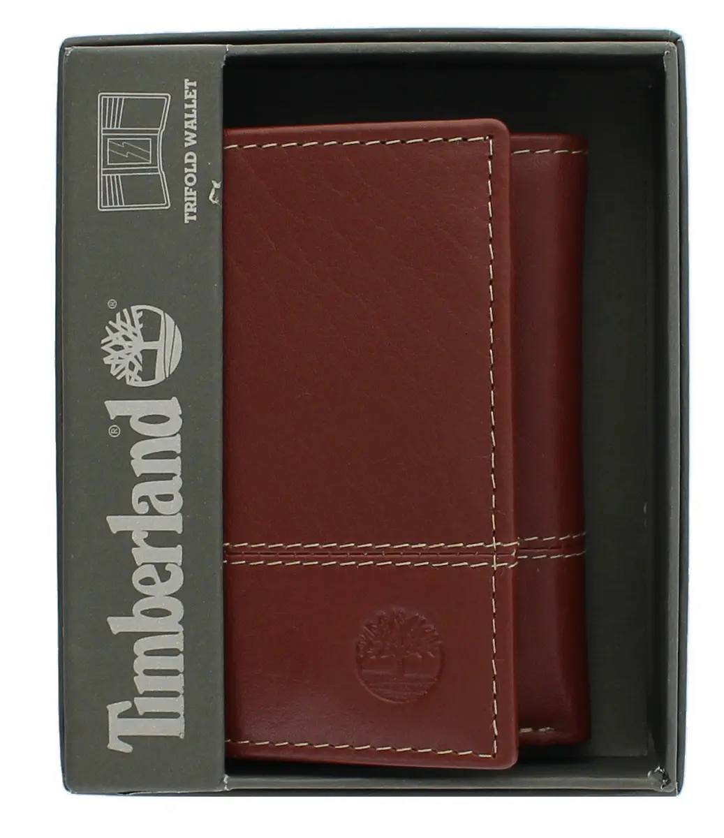 Timberland Men's Genuine Leather RFID Blocking Trifold Wallet Cognac | 10.16cm (4in) x 8.25cm (3.25in) x 1.9cm (0.75in) - view 5