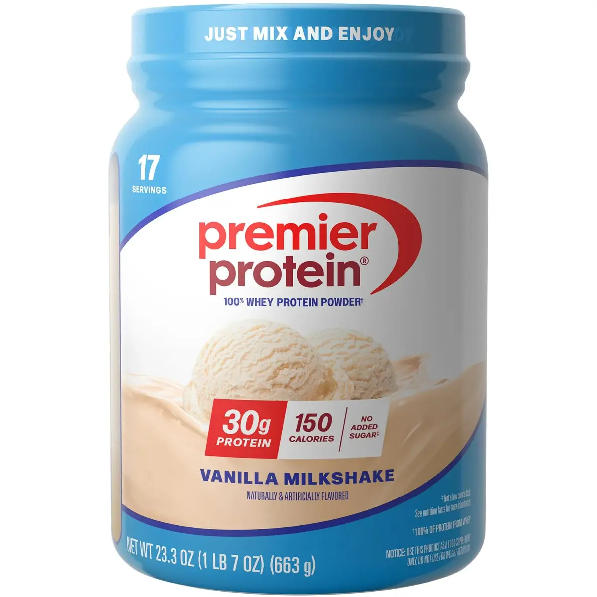 Premier Protein 30g High Protein Powder Vanilla 1.46 lb (662 g) | 100% Whey Protein Isolate & Concentrate for Muscle Recovery - main product image