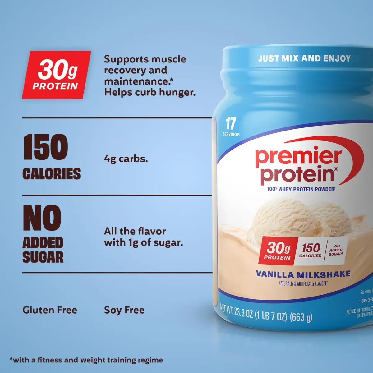 Premier Protein 30g High Protein Powder Vanilla 1.46 lb (662 g) | 100% Whey Protein Isolate & Concentrate for Muscle Recovery - view 2