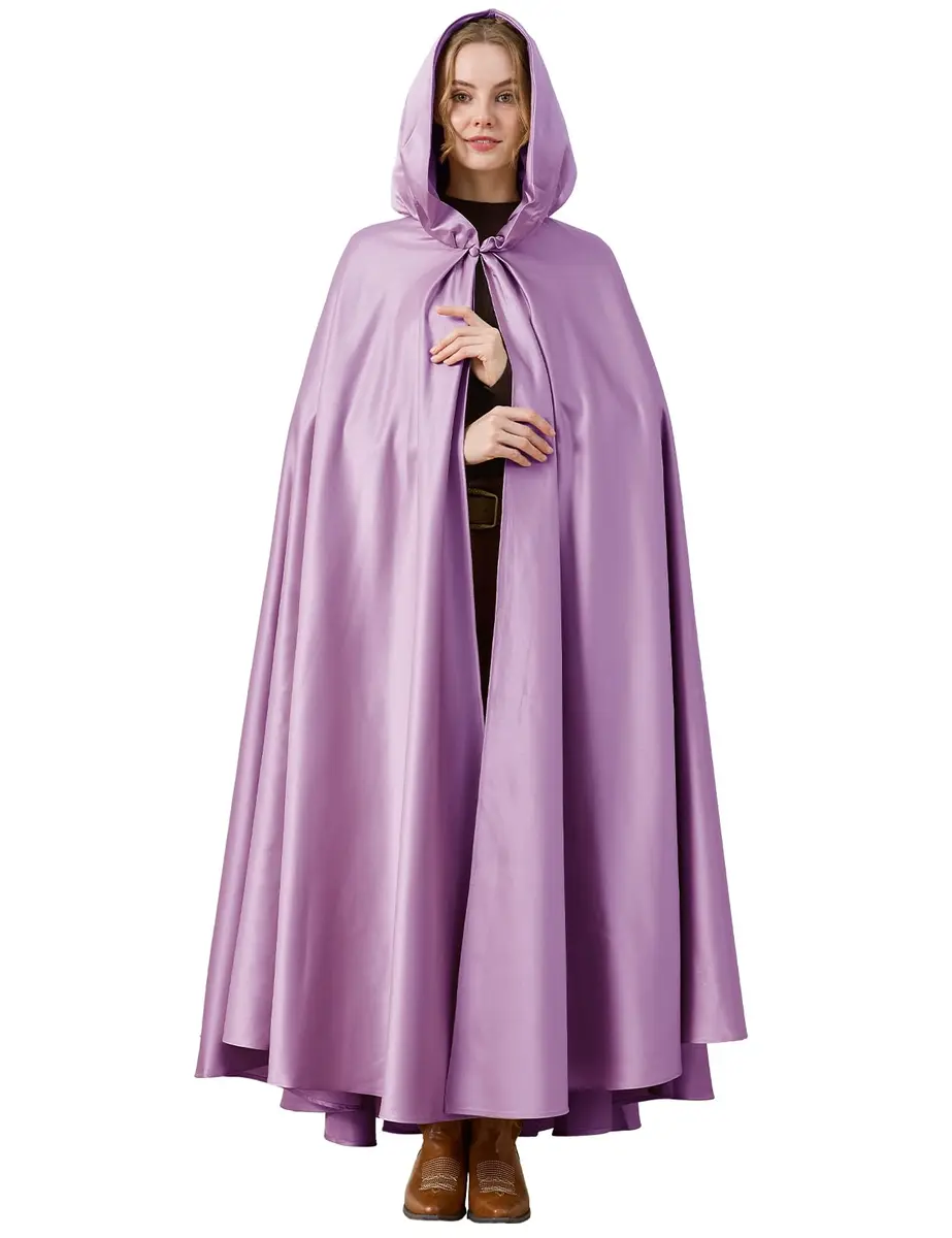 BEAUTELICATE Women's Wedding Hooded Cape Bridal Cloak Full Length | Elegant Satin Design for Special Occasions - main product image
