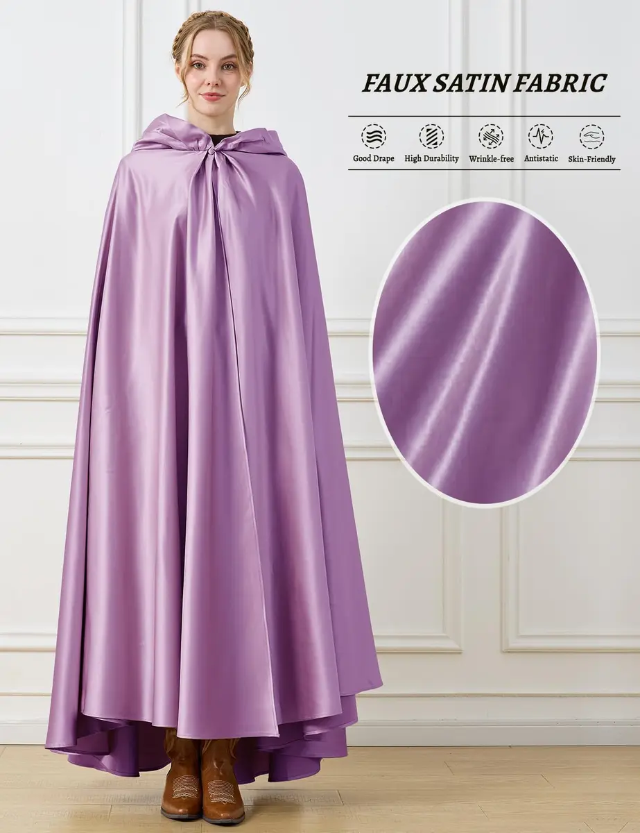 BEAUTELICATE Women's Wedding Hooded Cape Bridal Cloak Full Length | Elegant Satin Design for Special Occasions - view 5