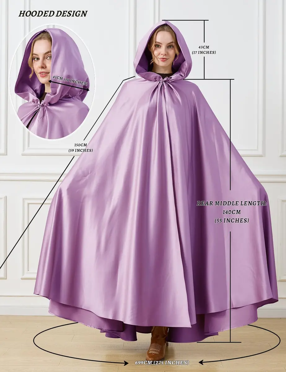 BEAUTELICATE Women's Wedding Hooded Cape Bridal Cloak Full Length | Elegant Satin Design for Special Occasions - view 6