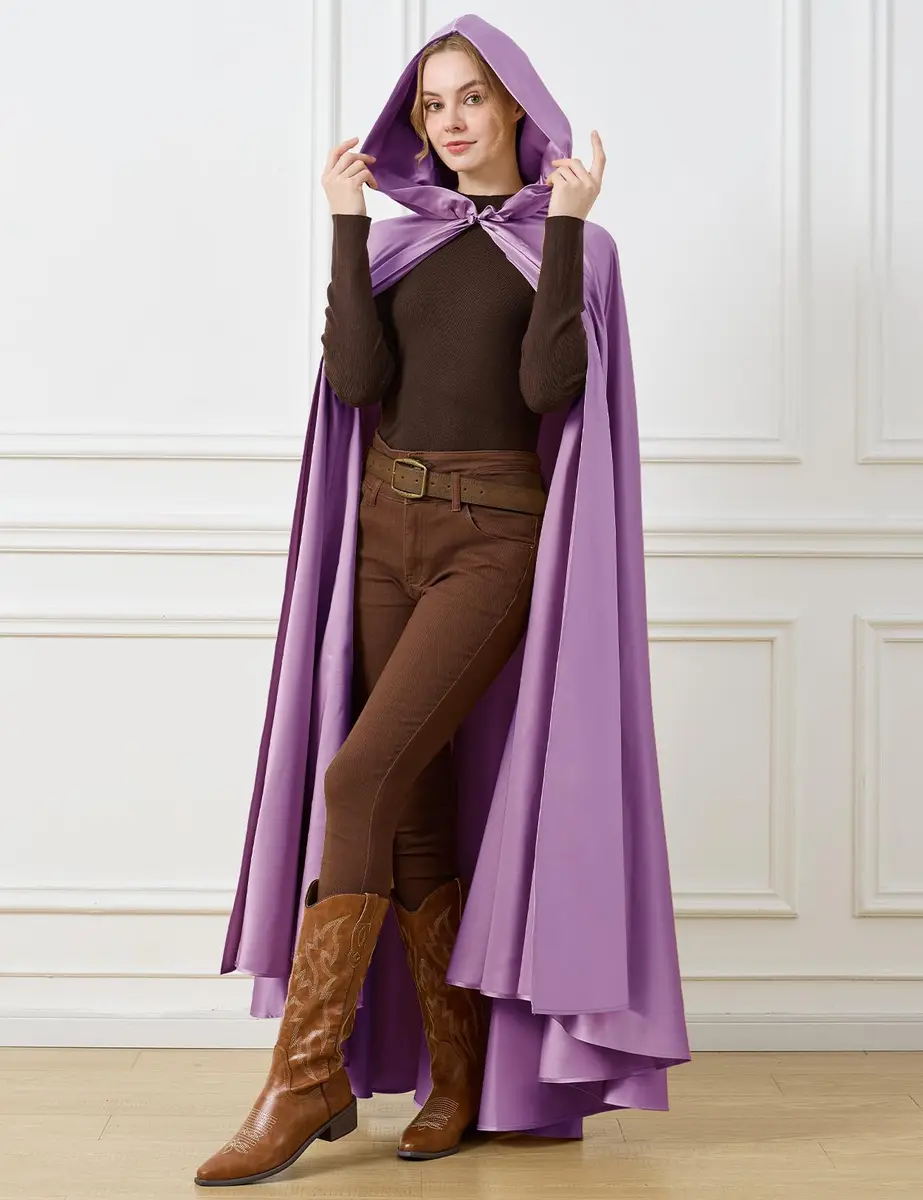 BEAUTELICATE Women's Wedding Hooded Cape Bridal Cloak Full Length | Elegant Satin Design for Special Occasions - view 2