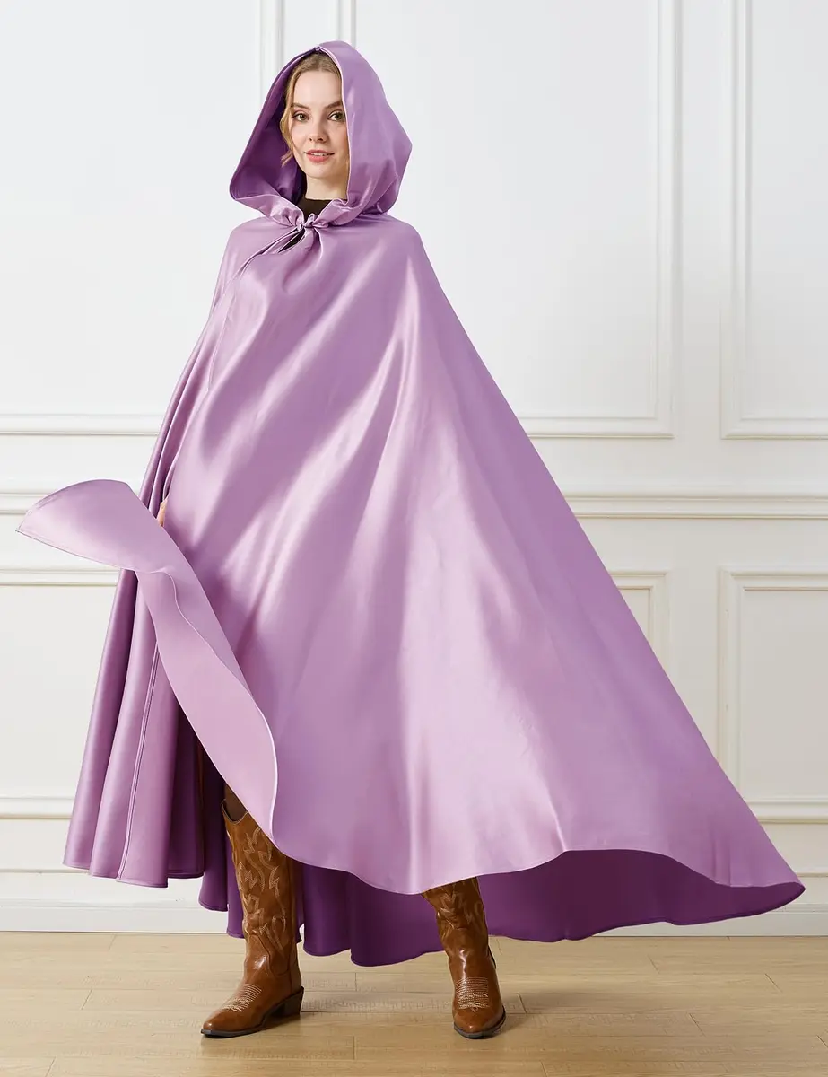 BEAUTELICATE Women's Wedding Hooded Cape Bridal Cloak Full Length | Elegant Satin Design for Special Occasions - view 3