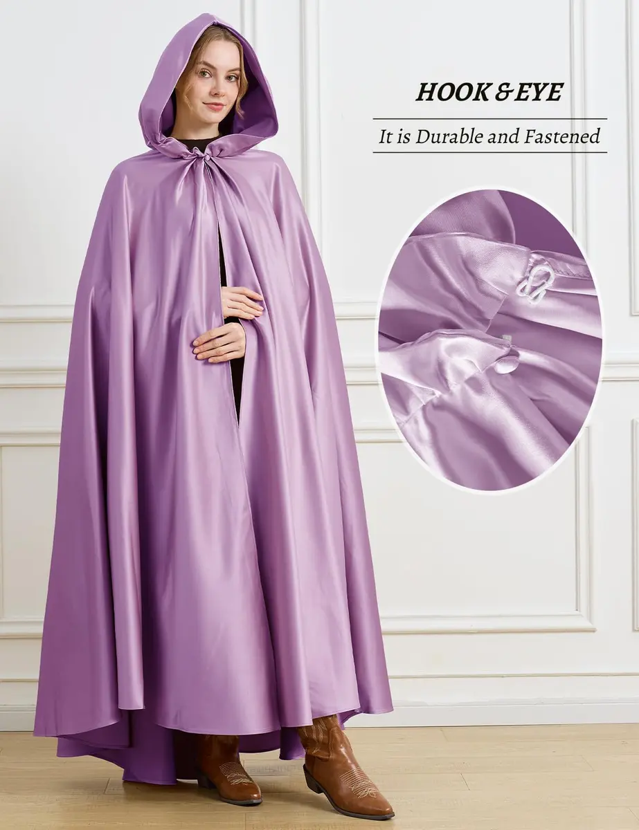 BEAUTELICATE Women's Wedding Hooded Cape Bridal Cloak Full Length | Elegant Satin Design for Special Occasions - view 4