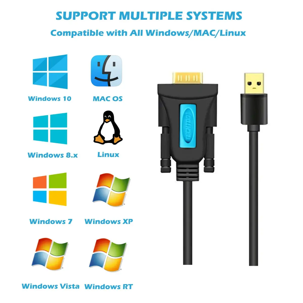 TECHTOO FTDI Chip USB to RS232 Serial Adapter Cable DB9 Male to Male with Thumbscrews | 1 Mbps Data Transfer - view 4