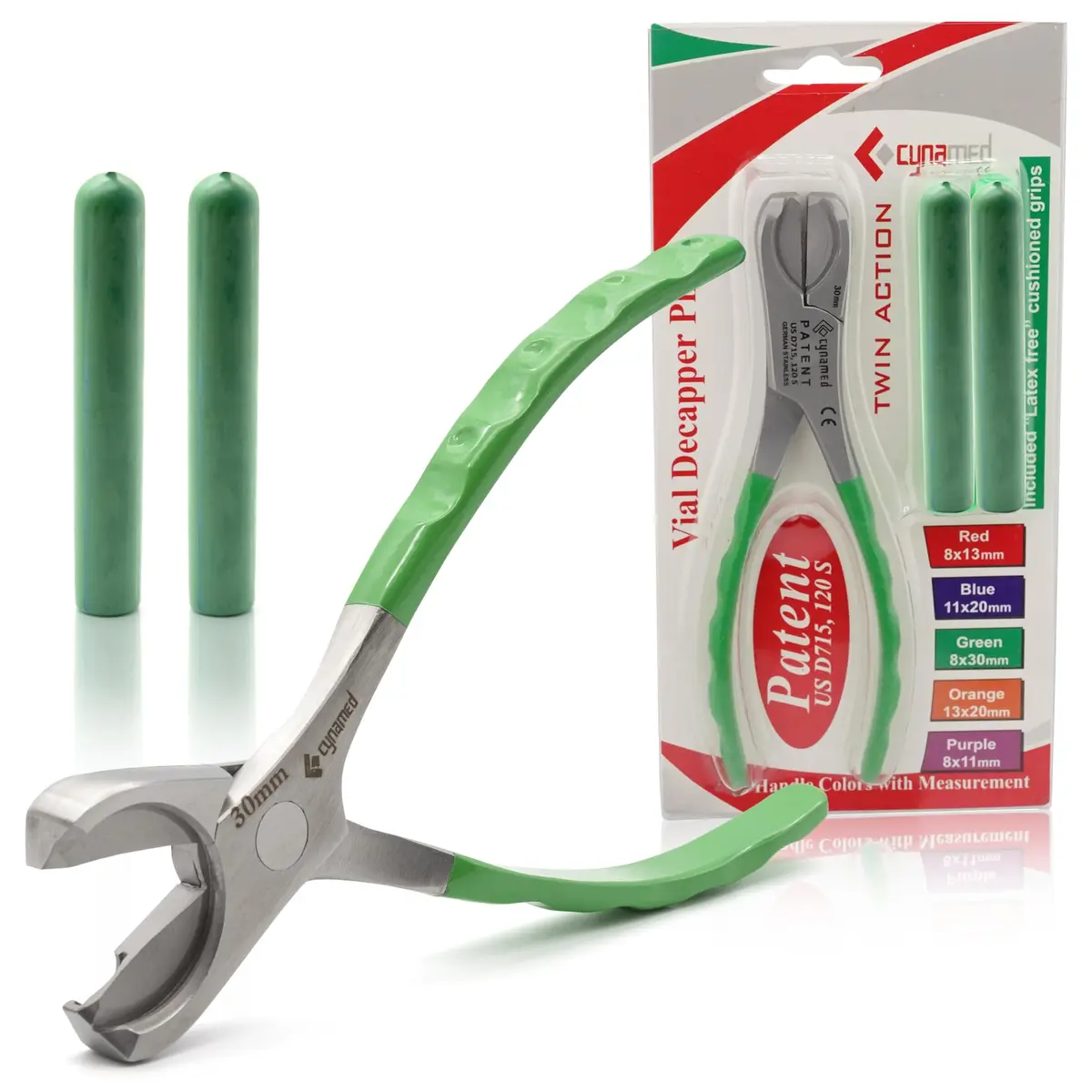 Cynamed Twin Action Decapper Pliers | Easy Crimped Vial Cap Removal, German Stainless Steel, 8mm & 30mm | Professional Lab Tool - main product image
