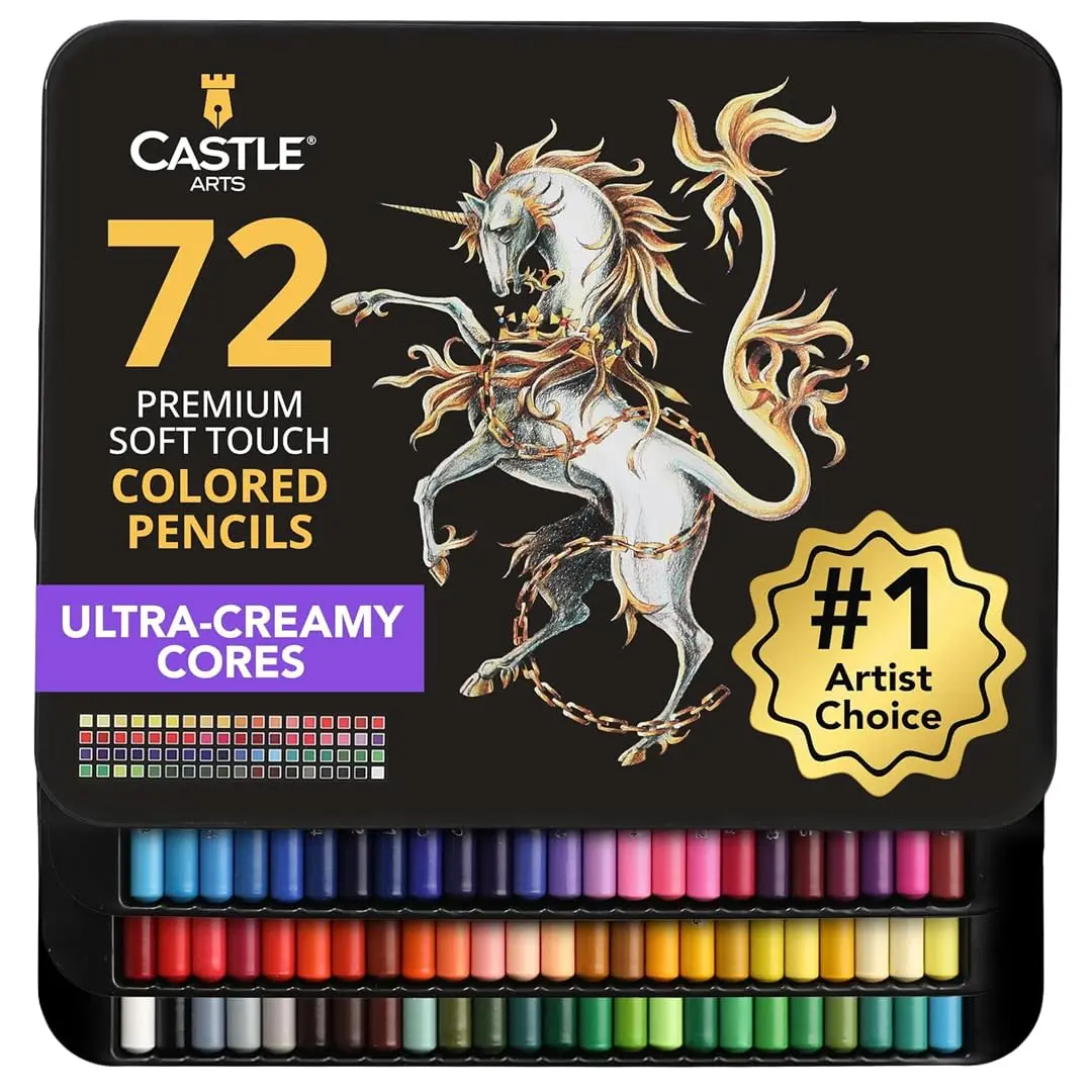 Castle Art Supplies 72 Colored Pencils for Adults - Soft Core Leads | Assorted Colors Writing Instrument - main product image