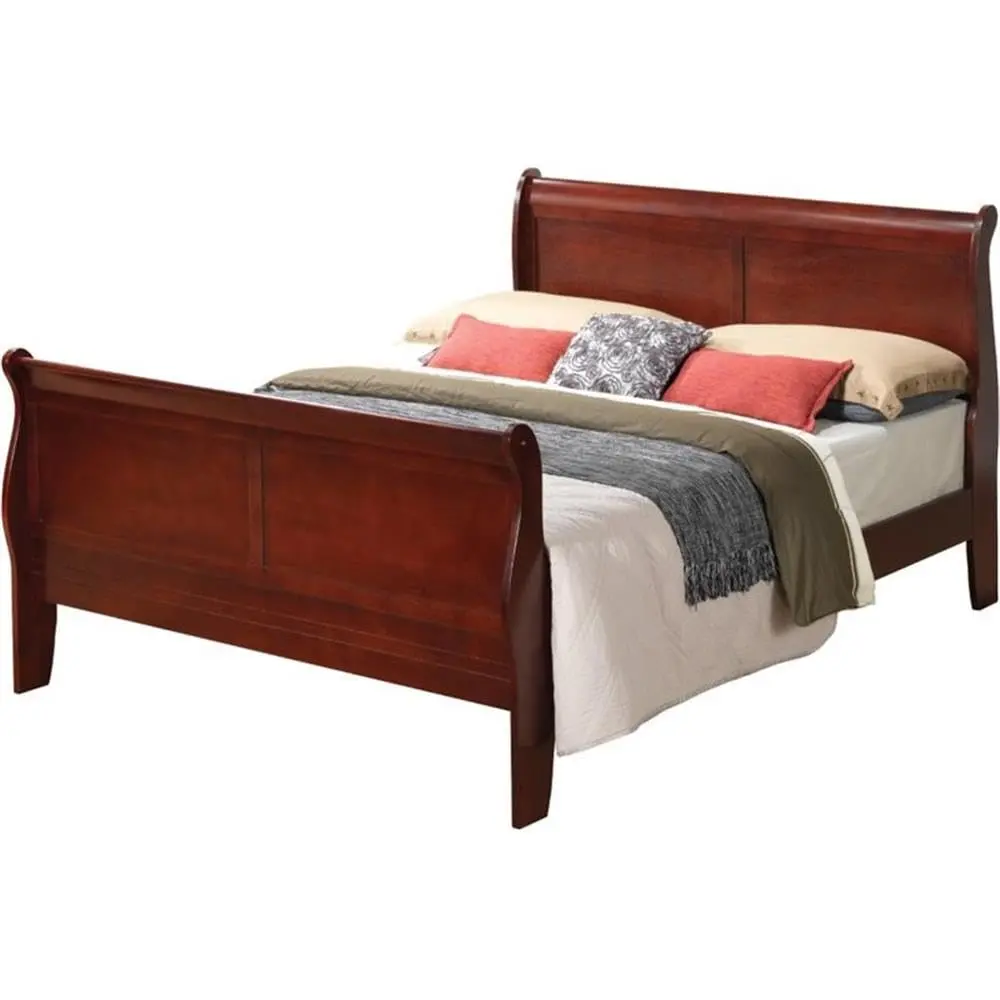 Glory Furniture Louis Phillipe King Sleigh Bed in Cherry | Classic Wooden Bed Frame in King Size - main product image