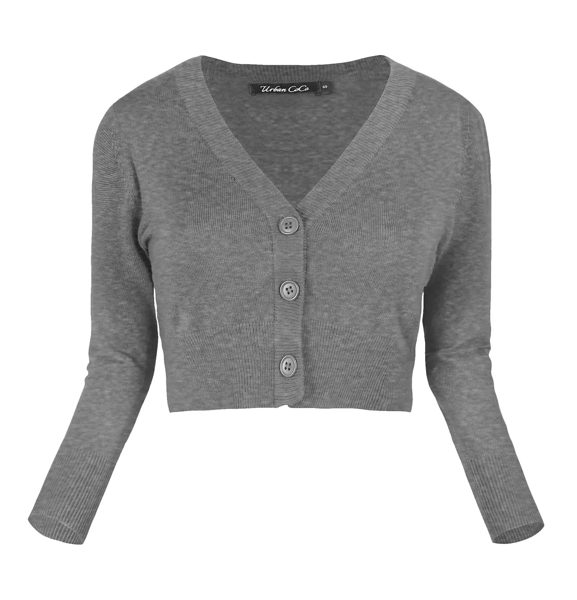 Urban CoCo Women's Cropped Cardigan V-Neck Button Down Sweater 3/4 Sleeve (S, Heather Gray) | Lightweight Knit for Women - view 2