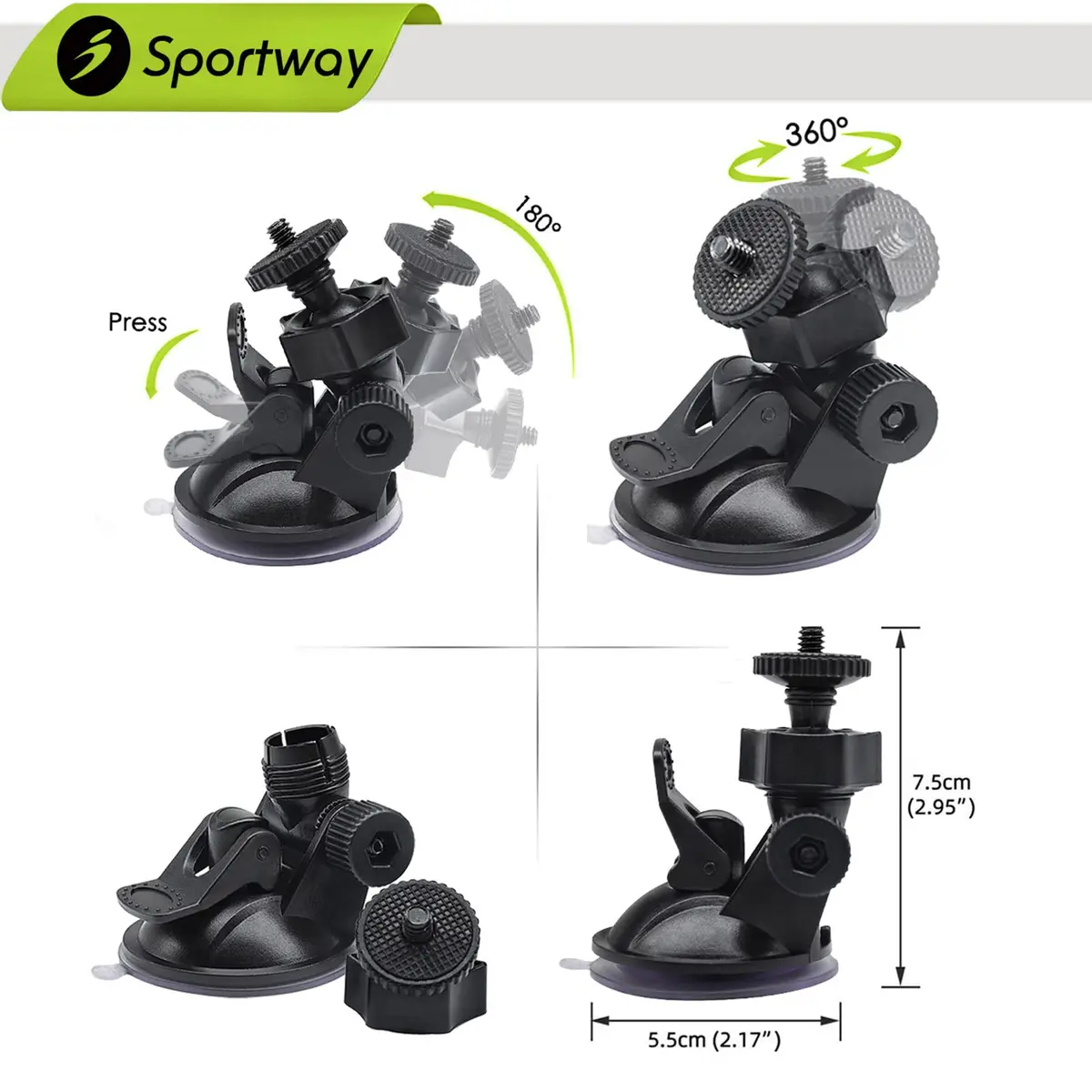 Sportway S30 Pro Dash Cam Suction Mount (2 Gen) 55mm x 75mm | Secure Adjustable View for Most Dash Cams - view 2