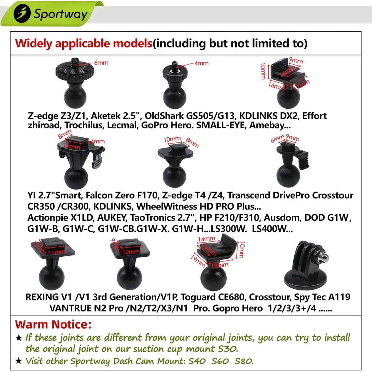 Sportway S30 Pro Dash Cam Suction Mount (2 Gen) 55mm x 75mm | Secure Adjustable View for Most Dash Cams - view 3