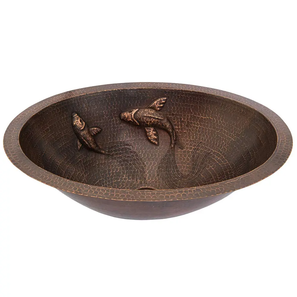 Premier Copper Products LO19FKOIDB 19-Inch Oval Copper Bathroom Sink with Koi Fish Design | Handcrafted, Recycled Copper, Limited Lifetime - main product image