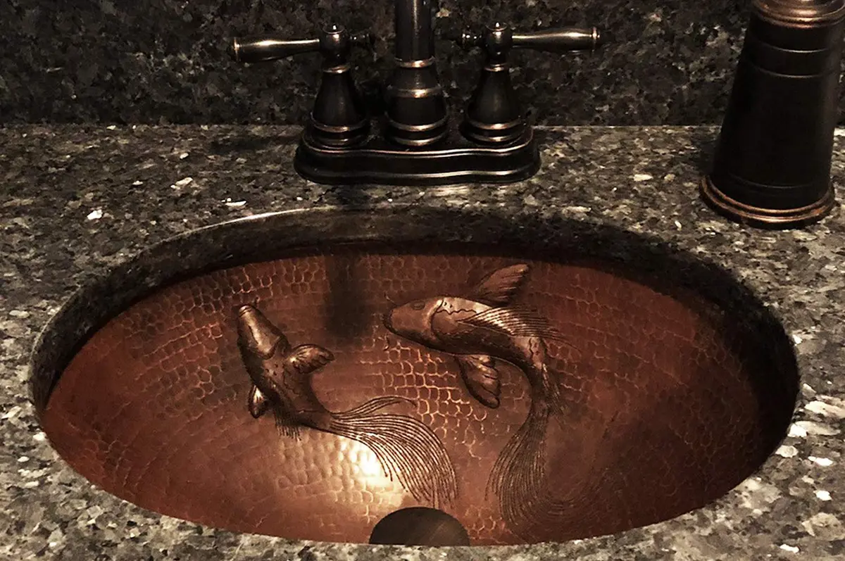 Premier Copper Products LO19FKOIDB 19-Inch Oval Copper Bathroom Sink with Koi Fish Design | Handcrafted, Recycled Copper, Limited Lifetime - view 5