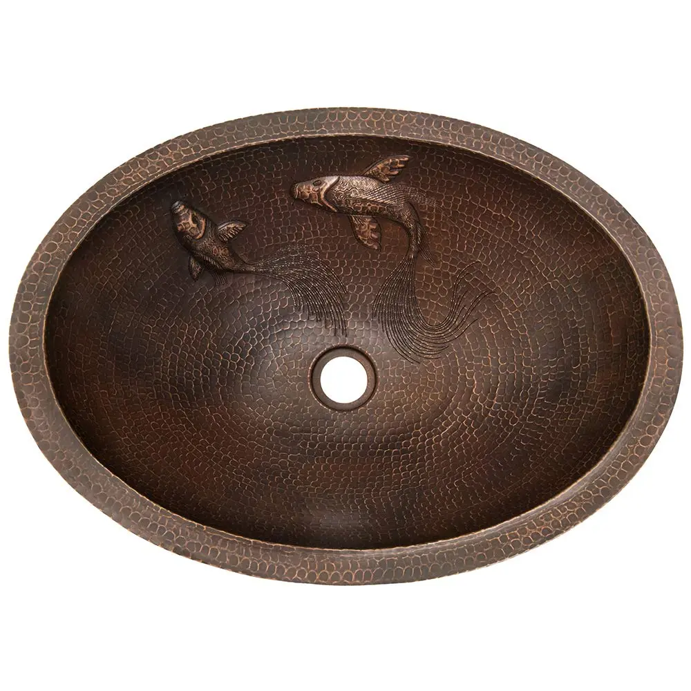 Premier Copper Products LO19FKOIDB 19-Inch Oval Copper Bathroom Sink with Koi Fish Design | Handcrafted, Recycled Copper, Limited Lifetime - view 2