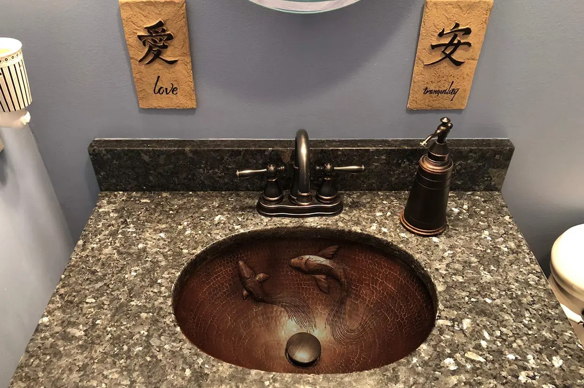 Premier Copper Products LO19FKOIDB 19-Inch Oval Copper Bathroom Sink with Koi Fish Design | Handcrafted, Recycled Copper, Limited Lifetime - view 3