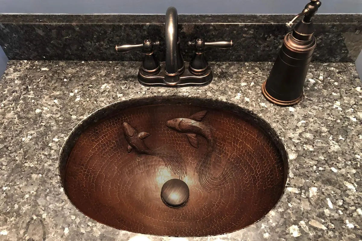 Premier Copper Products LO19FKOIDB 19-Inch Oval Copper Bathroom Sink with Koi Fish Design | Handcrafted, Recycled Copper, Limited Lifetime - view 4
