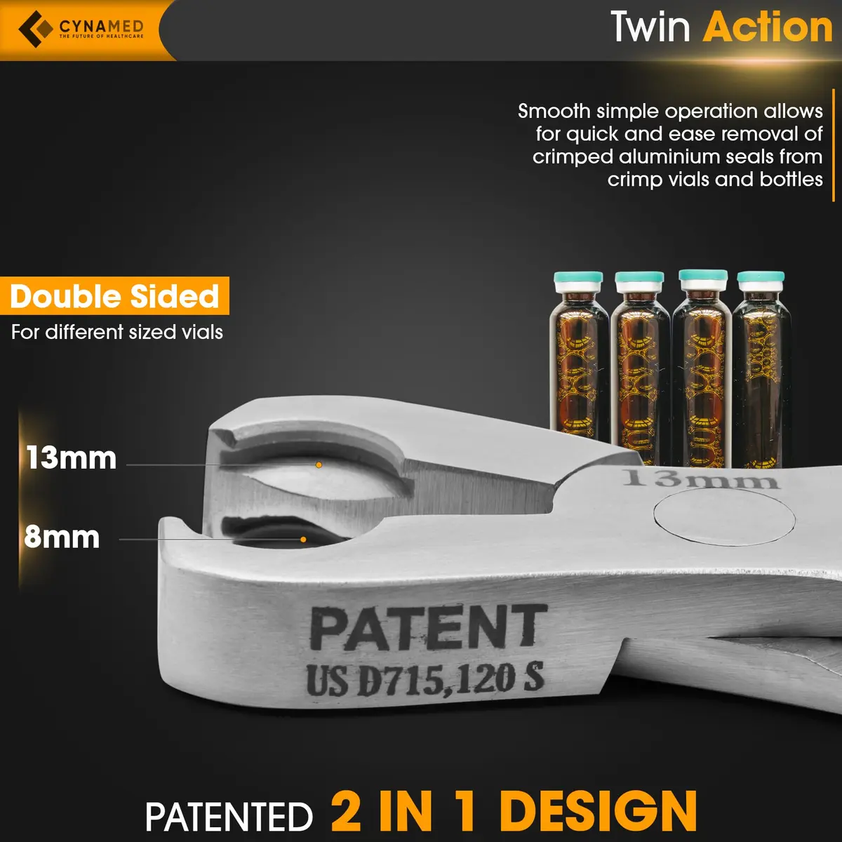 Cynamed Twin Action Decapper Pliers - Perfect for Decapping 8mm & 13mm Vials | German Stainless Steel - view 2