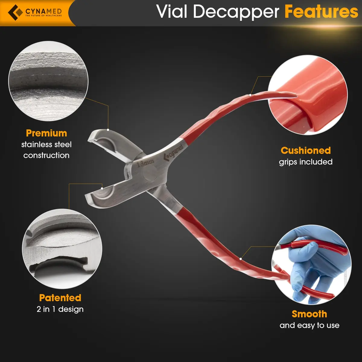 Cynamed Twin Action Decapper Pliers - Perfect for Decapping 8mm & 13mm Vials | German Stainless Steel - view 3