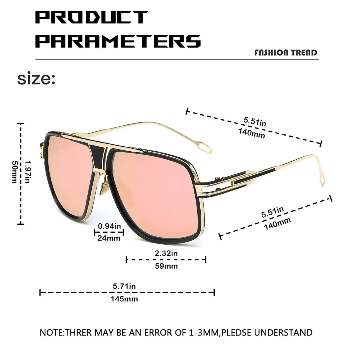 GOBIGER Aviator Sunglasses for Men Retro Fashion Gold/Mirrored Pink Full Frame Stainless Steel | UV400 Protection - view 4
