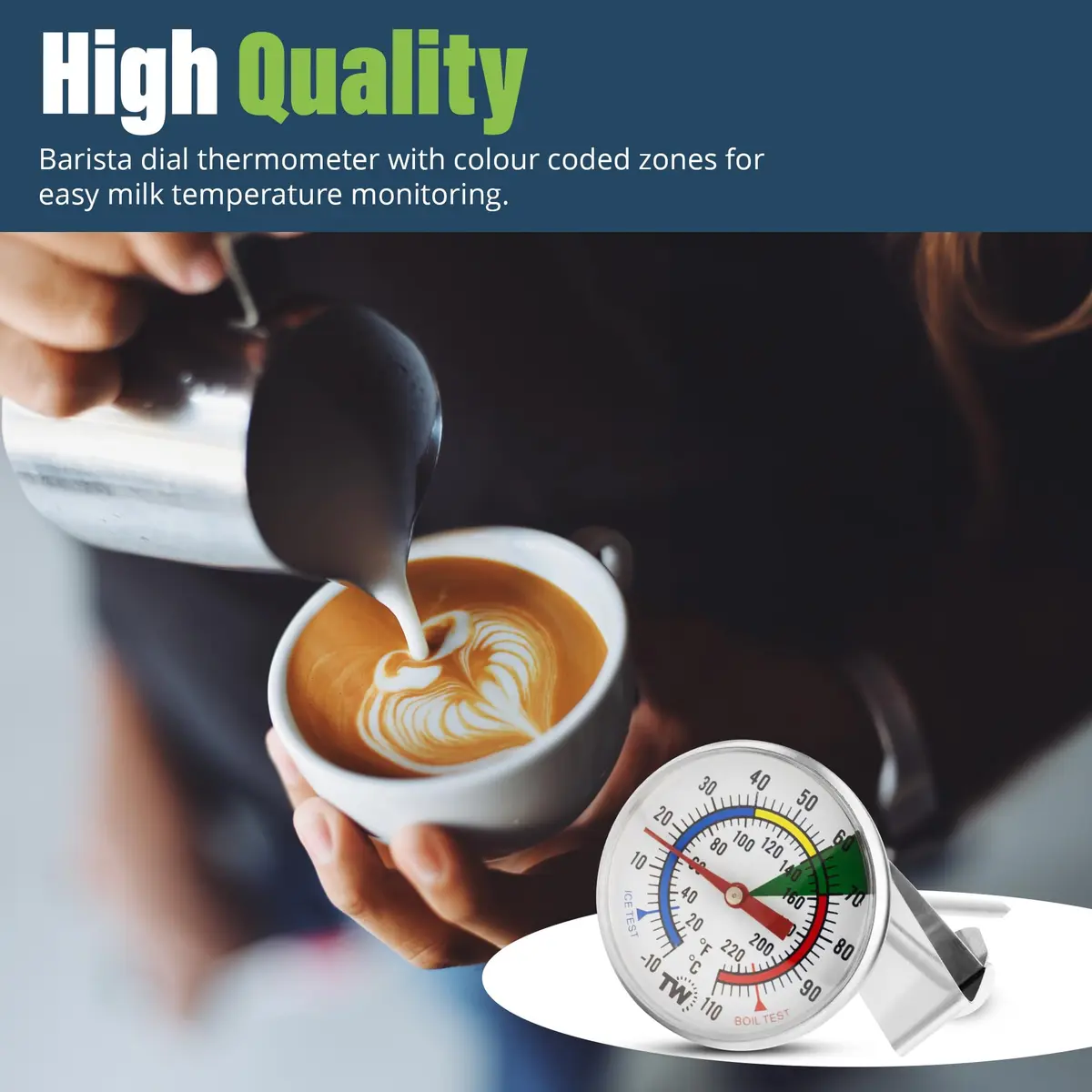 Thermometer World Milk & Coffee Thermometer 165mm Probe | Easy Read Analog Gauge for Steaming Milk, Yogurt, Cheese Making - view 6