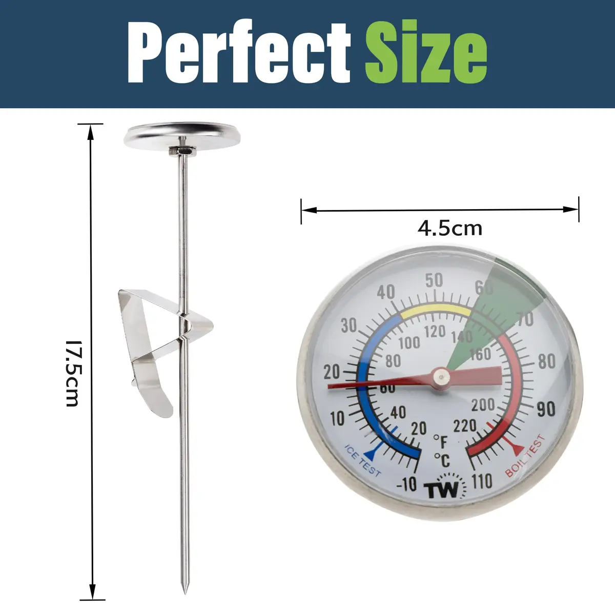 Thermometer World Milk & Coffee Thermometer 165mm Probe | Easy Read Analog Gauge for Steaming Milk, Yogurt, Cheese Making - view 4