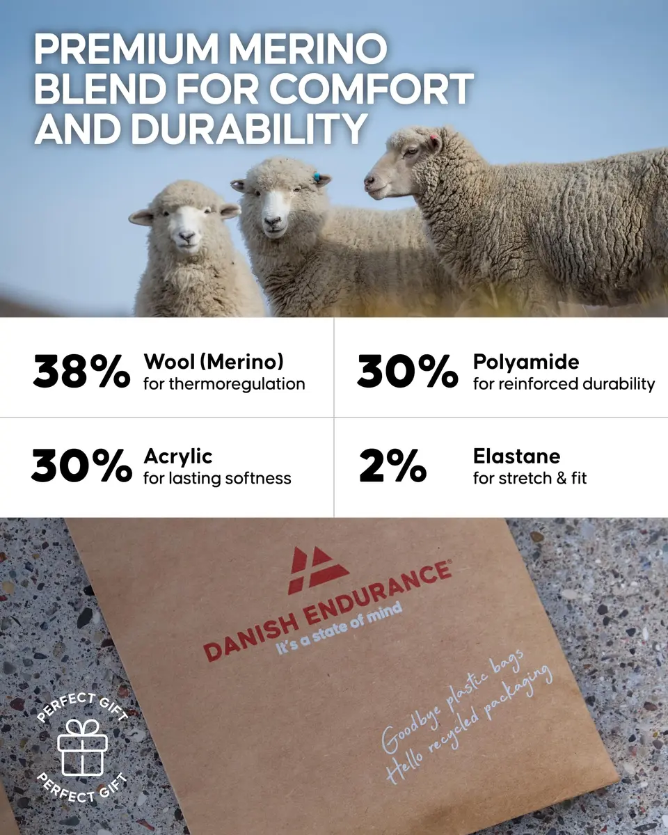 DANISH ENDURANCE Merino Wool Hiking Socks 3-Pack Medium | Crew-Height, Cushioned, Breathable, Anti-Blister - view 5