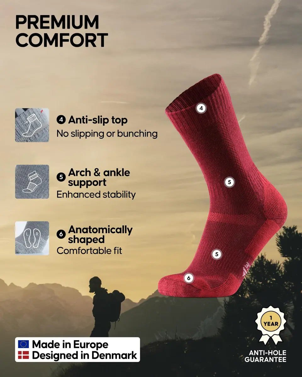 DANISH ENDURANCE Merino Wool Hiking Socks 3-Pack Medium | Crew-Height, Cushioned, Breathable, Anti-Blister - view 3