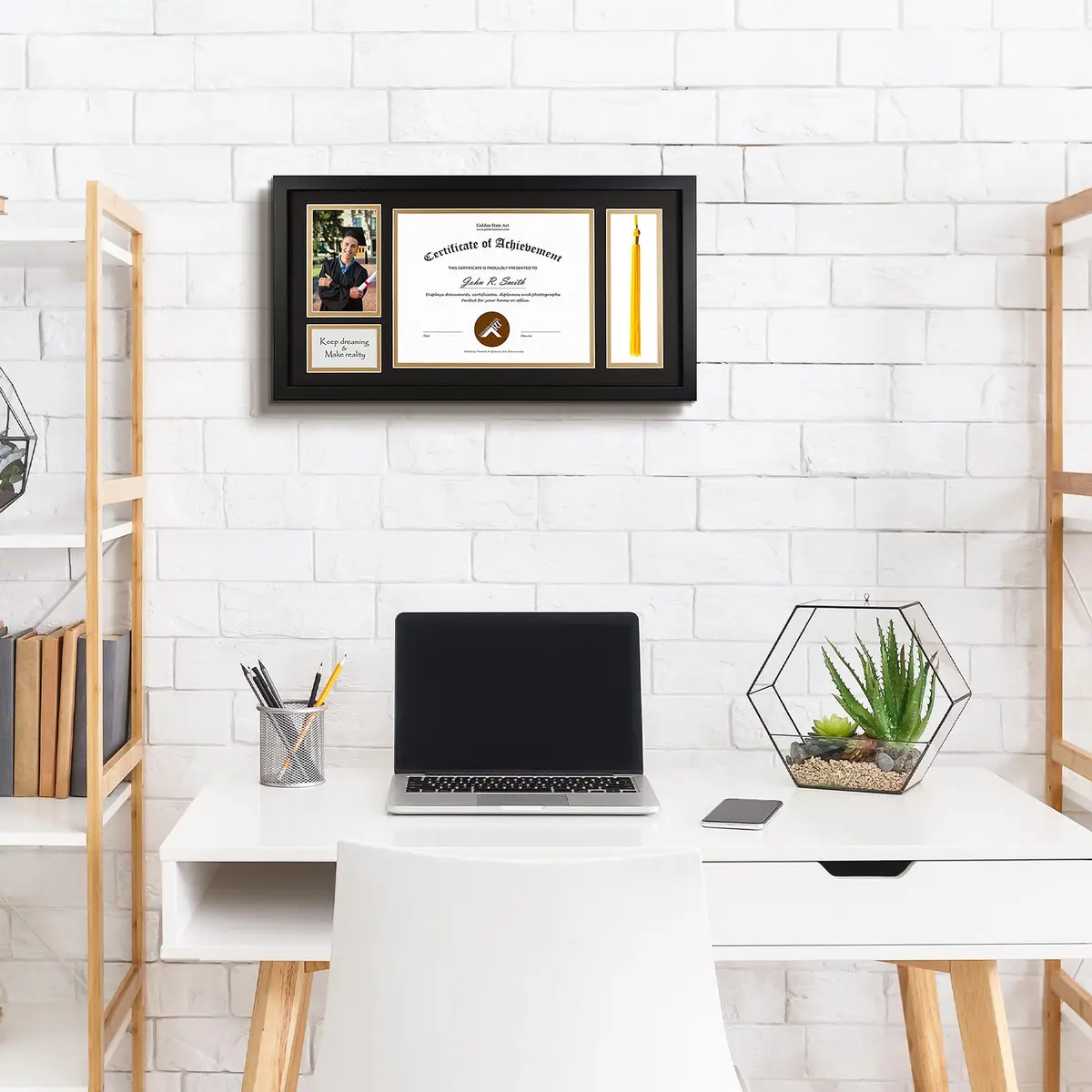 Golden State Art Diploma Frame with Tassel Holder and Photo, Black Wood | Classic Graduation Shadow Box - view 8