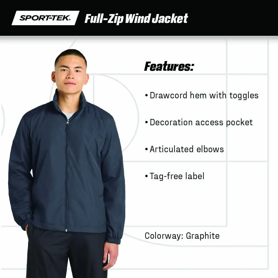 SPORT-TEK Unisex Full Zip Wind Jacket | Water-Resistant, Breathable, Lightweight (70-120c) - view 7